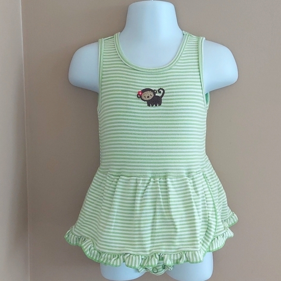 Carter's Monkey onesie sunsuit ruffle skirt - green strips - 18 mos - Picture 1 of 5